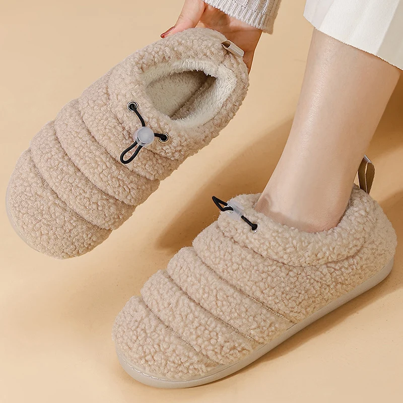 داخلي دافئ منزل نعال قماش النساء 2025 الشتاء فو الفراء كعب مسطح أحذية قطنية امرأة الانزلاق على عدم الانزلاق شرائح قطنية الإناث #4