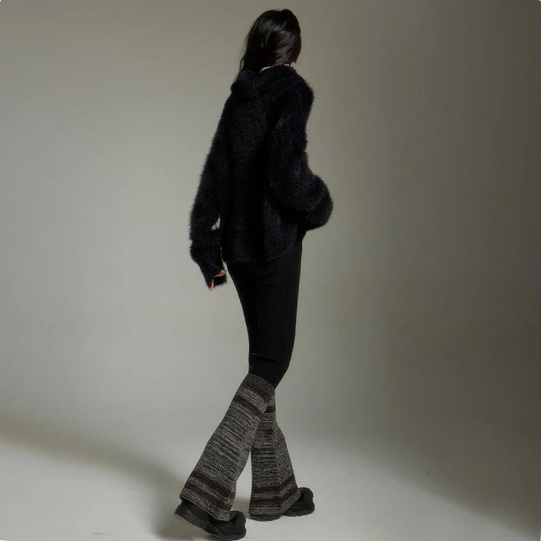 Frauen Lose Gerade Bein Gestrickte Hosen Hohe Taille Ausgestellte Beine Farbe Blo Abnehmen Wirkung Lange Casual Hosen