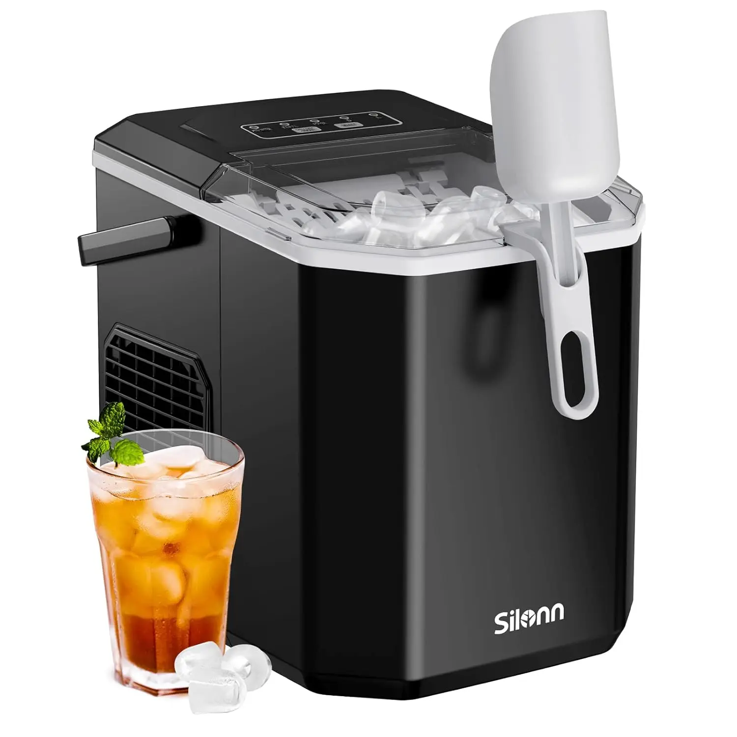 

Ice Maker Countertop, Portable Ice Machine with Carry Handle, Self-Cleaning Ice Makers with Basket and Scoop