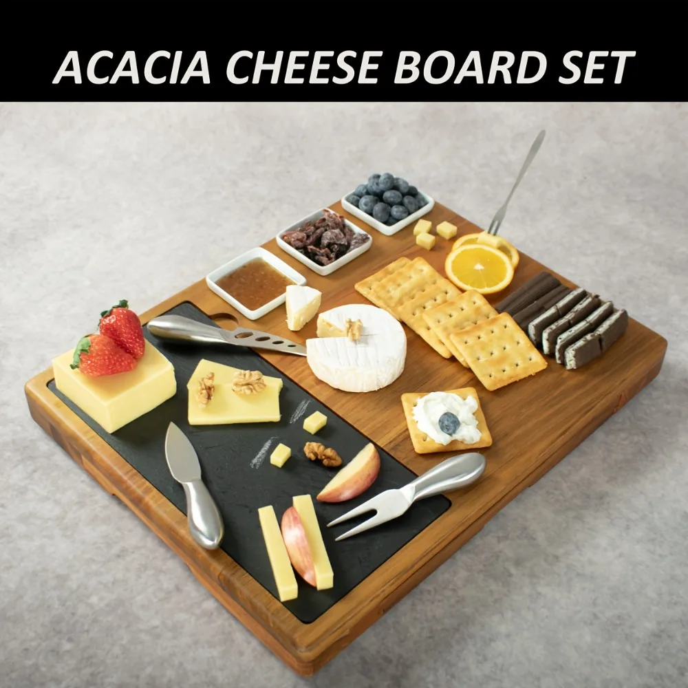 

Acacia Wood Cheese Board Set with Integrated Storage Drawer & Cutters, Multi-Functional Acacia Wood Platter & Serving Tray Set, Suitable For Cheese, Charcuterie, Fruits, Snack, Ideal for Party, Gift, Housewarming, Birthday, Christmas, Ramadan
