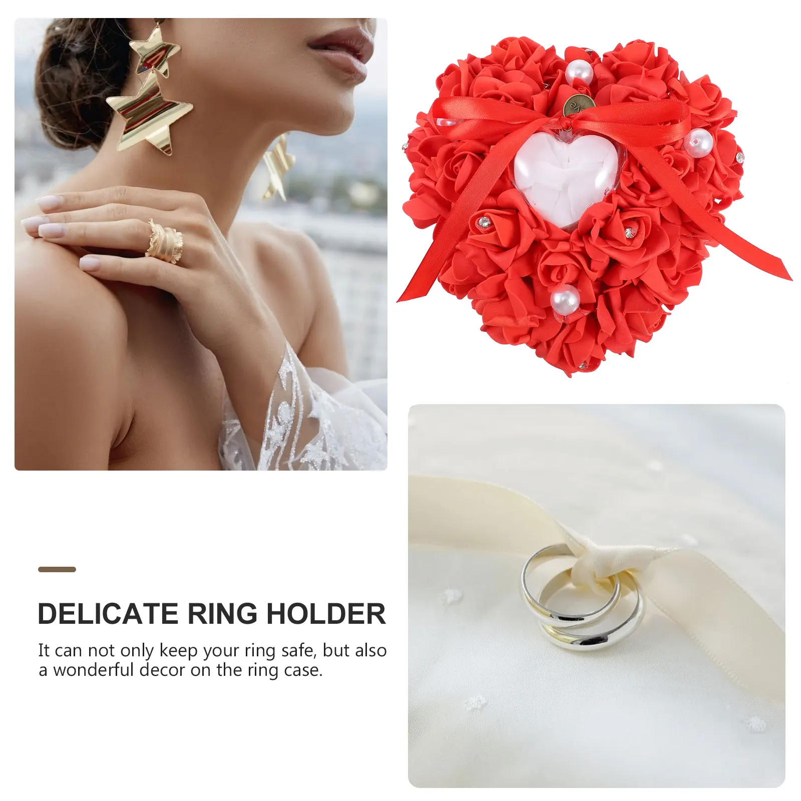 

Ring Pillow Heart Cushions Commemorate Ringbearers Foam Wedding Jewelry Holder Shaped Bride