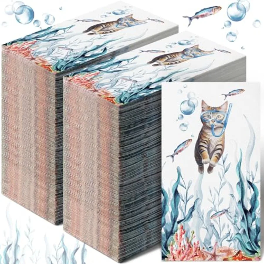 

Pcs Funny Disposable Guest Towels for Bathroom Teal Blue Decorative Paper Hand Towels Coastal Guest Napkins Sea Dinner Napkins