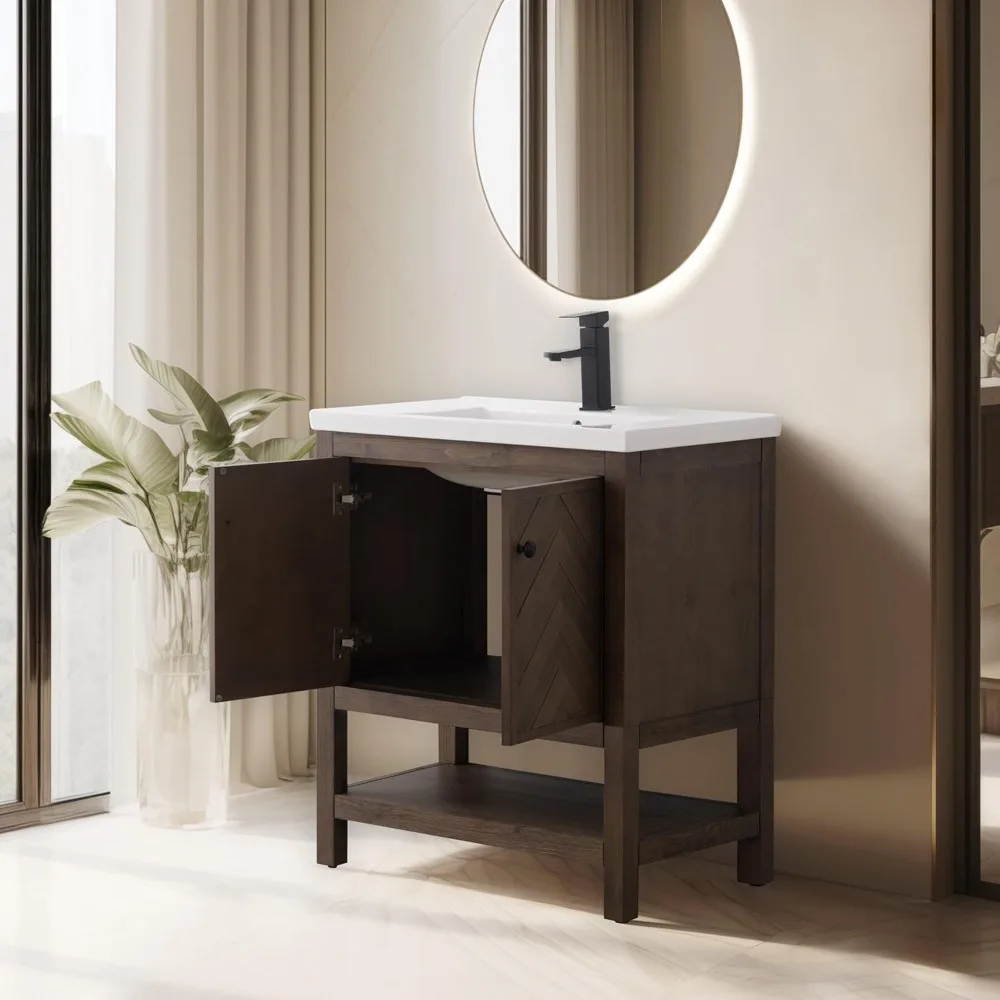 "24-30" Bath Vanity Set - Integrated Porcelain Sink, Complete Storage Cabinet for Bathroom"
