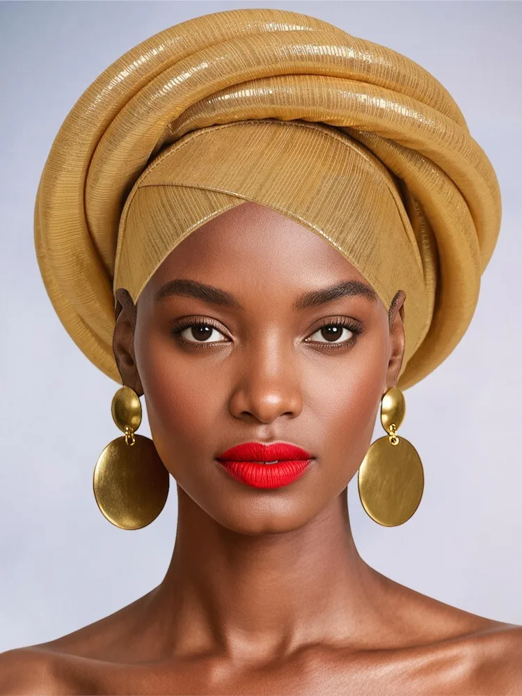 

Glitter Full Body Pleated Turban Cap For Women 2025 Lady Head Wraps Muslim Headscarf Hat Turbante Mujer African Headpiece