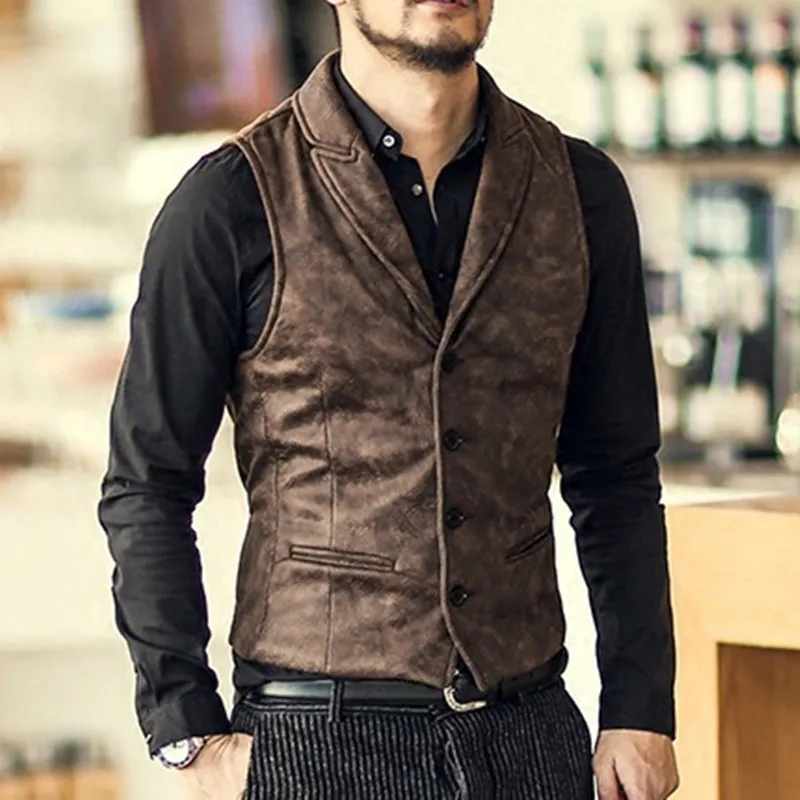 

Vintage Red Suede Suit Vest Men 2023 Brand Double Breasted Suit Vests Waistcoat Casual Slim Sleeveless Steampunk Gilet Homme 3XL