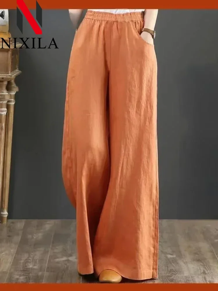 New Spring Summer Cotton Knitted Wide-leg Women's Pants Leisure Fashion Streetwear Elegant Loose Formal Pants for Women Clothing