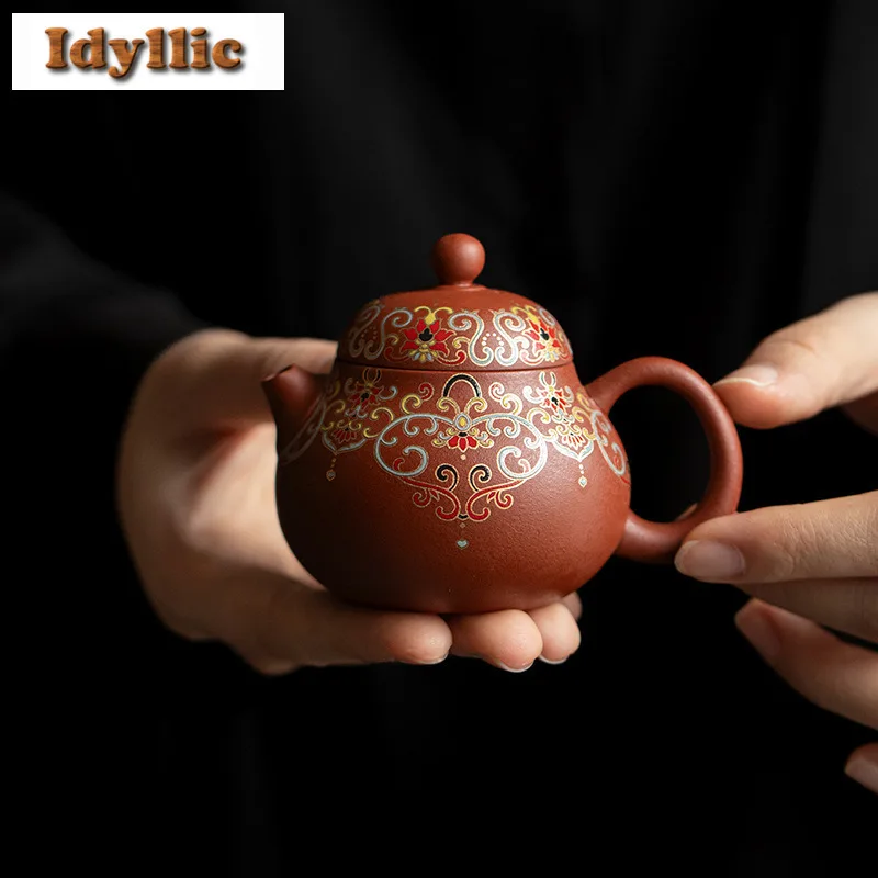 

100ml Elegant Purple Clay Teapots Handmade Colour Enamels Wen Dan Pot Raw Ore Zhu Mud Kettle With Strainer Zisha Tea Set gift