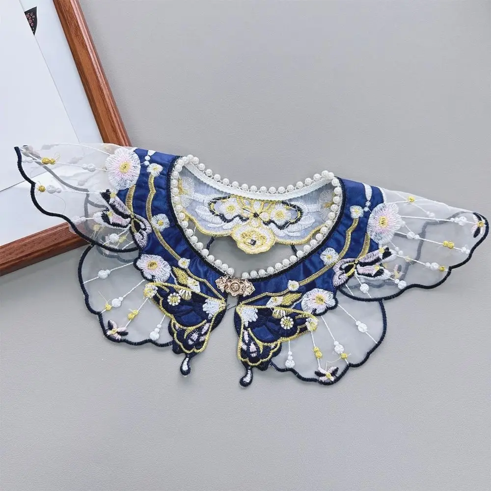 Embroidery Decoration Hanfu Shawl Pearl Butterfly False Floral Yunjian Traditional Round Neck Kids Shirt False Collar