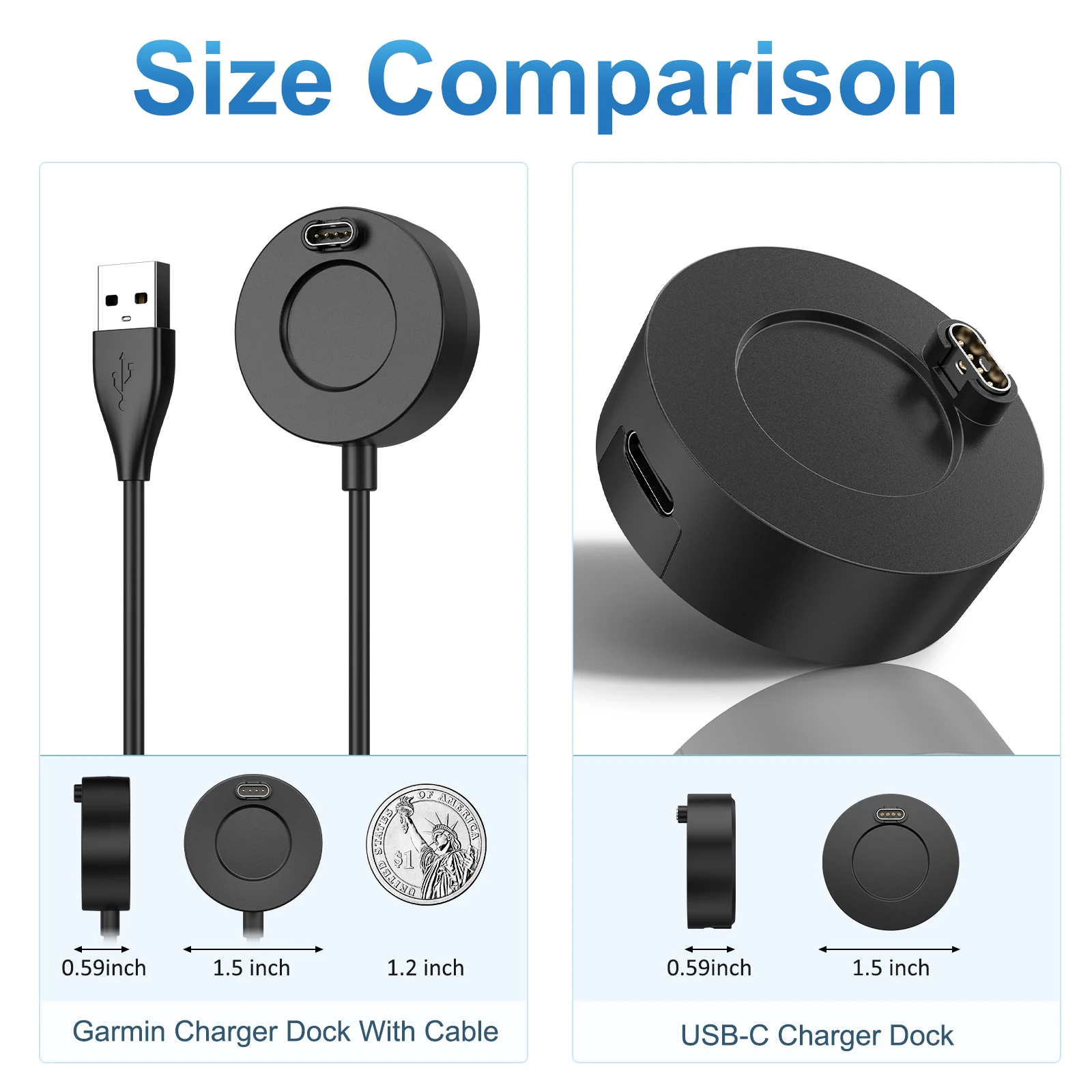 Imagen 3: Cargador de reloj de un solo cabezal para Garmin Instinct 2, Venu2/VenuSq2/3/3S, Fenix 5/6/7, Vivoactive4/4S/3, base de carga para Forerunner 945