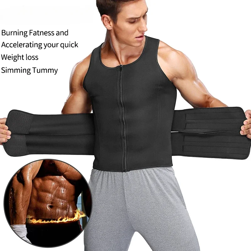 Men\'s Body Shaper Waist Trainer Sauna Vest Double Belt Sweat Shirt Corset Top Abdomen Slimming Shapewear Fat Burn Fitness Suits