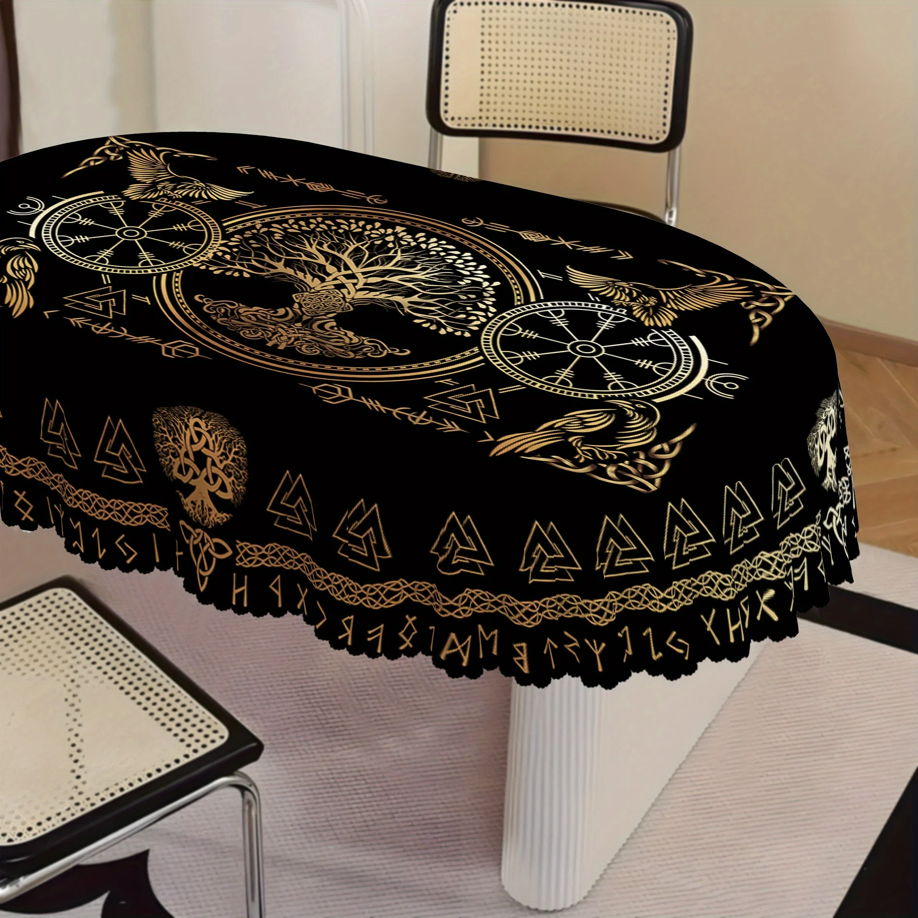 الذهبي فايكنغ الغراب مستطيل مفرش المائدة عطلة ديكور حفلات شجرة الحياة نورس رون الرموز مفارش طاولة للمطبخ ديكور للطاولات