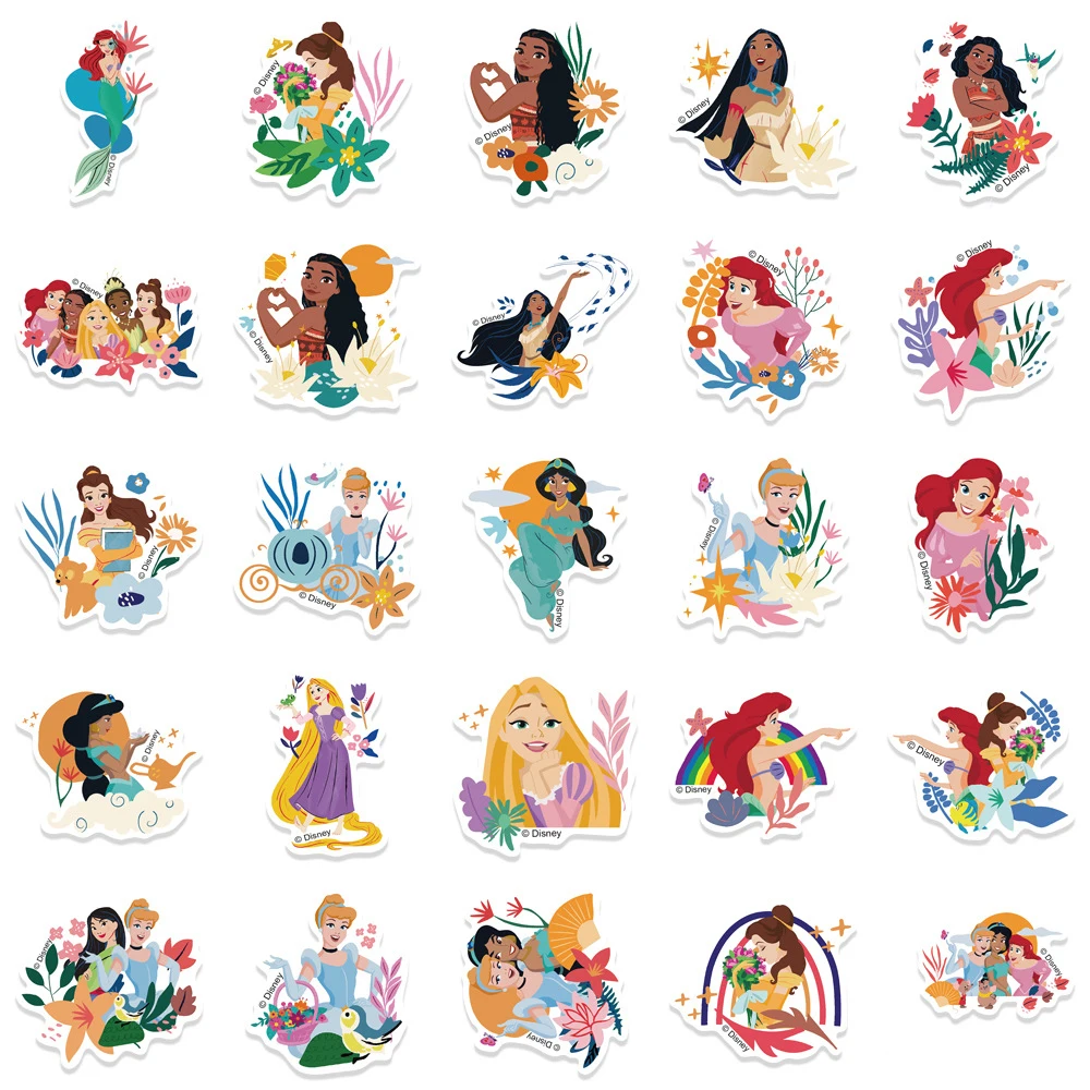 50pcs Cute Mix Disney Princess Stickers Aesthetic Kawaii Rapunzel Ariel Cartoon Decals Waterproof Graffiti Stationery Phone Case - view 6
