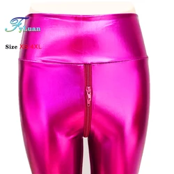 New High Elasticity Knitted Spandex Stamping Gold Women Pants Plus Size  Double Zipper Open Crotch Exotic Shine Female Leggings