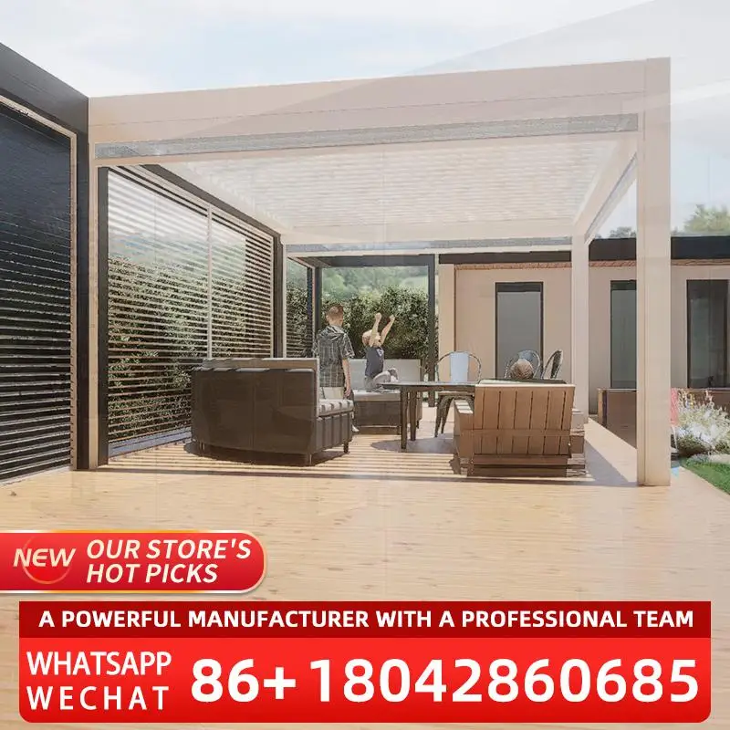 

Моторизованная водонепроницаемая уличная беседка, алюминиевый абажур со светодиодной подсветкой, роскошная элегантная беседка для открытого патио, сада, двора