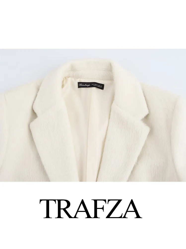 Trafza feminino novos casacos elegantes sólido turn-down colarinho mangas compridas bolsos pele artificial feminino primavera casual botão blazers