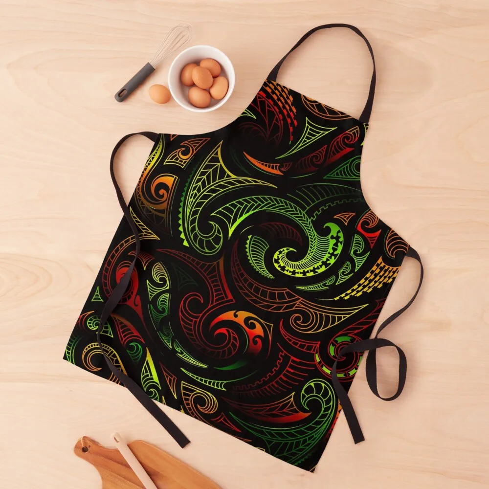 

Māori Earth Tones Tribal New Zealand Māori Tattoo Design Apron Home and kitchen products Restaurant Woman Work Apron