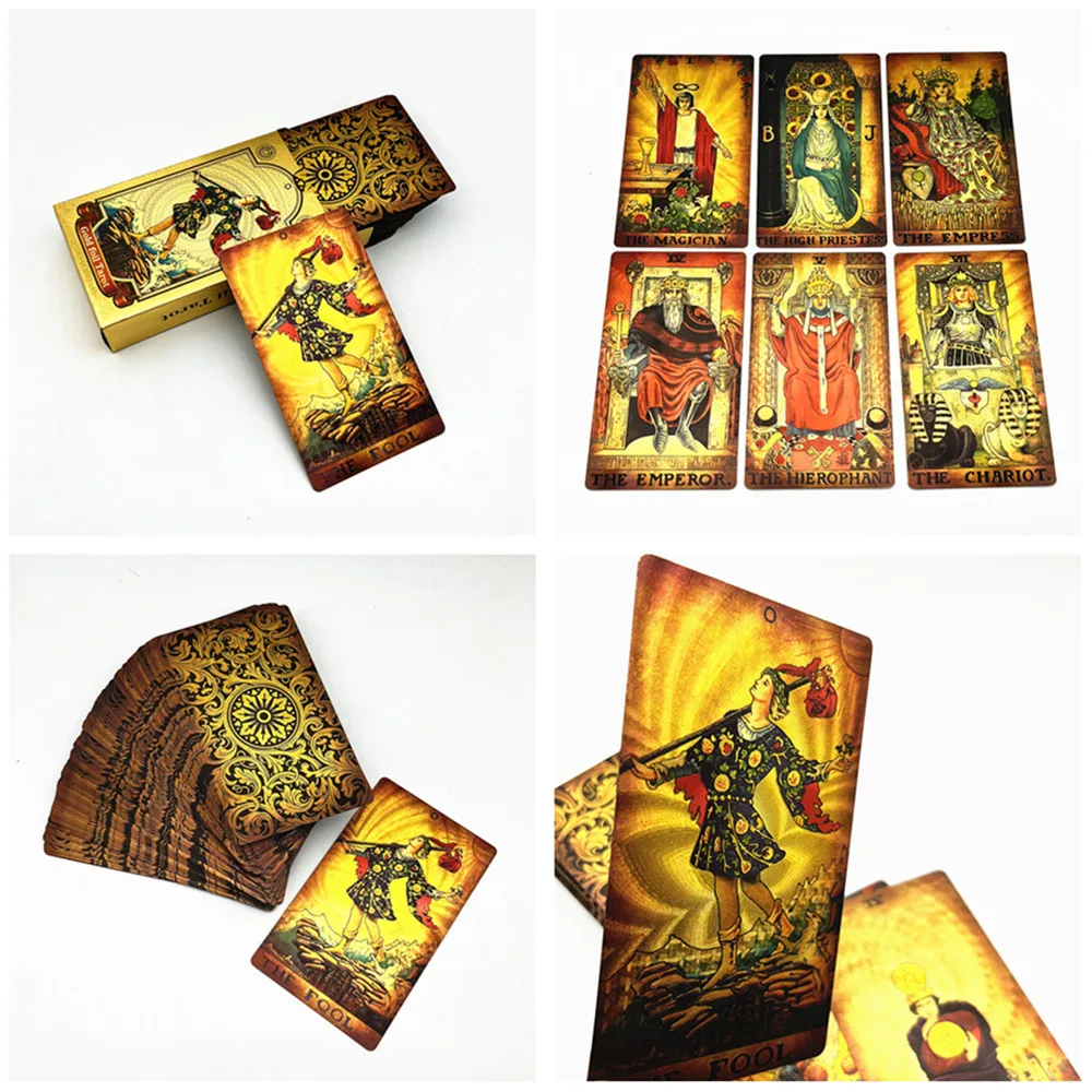 高品質の金のタロットカード,1デッキ,ガイドブック付き,防水,占星術
