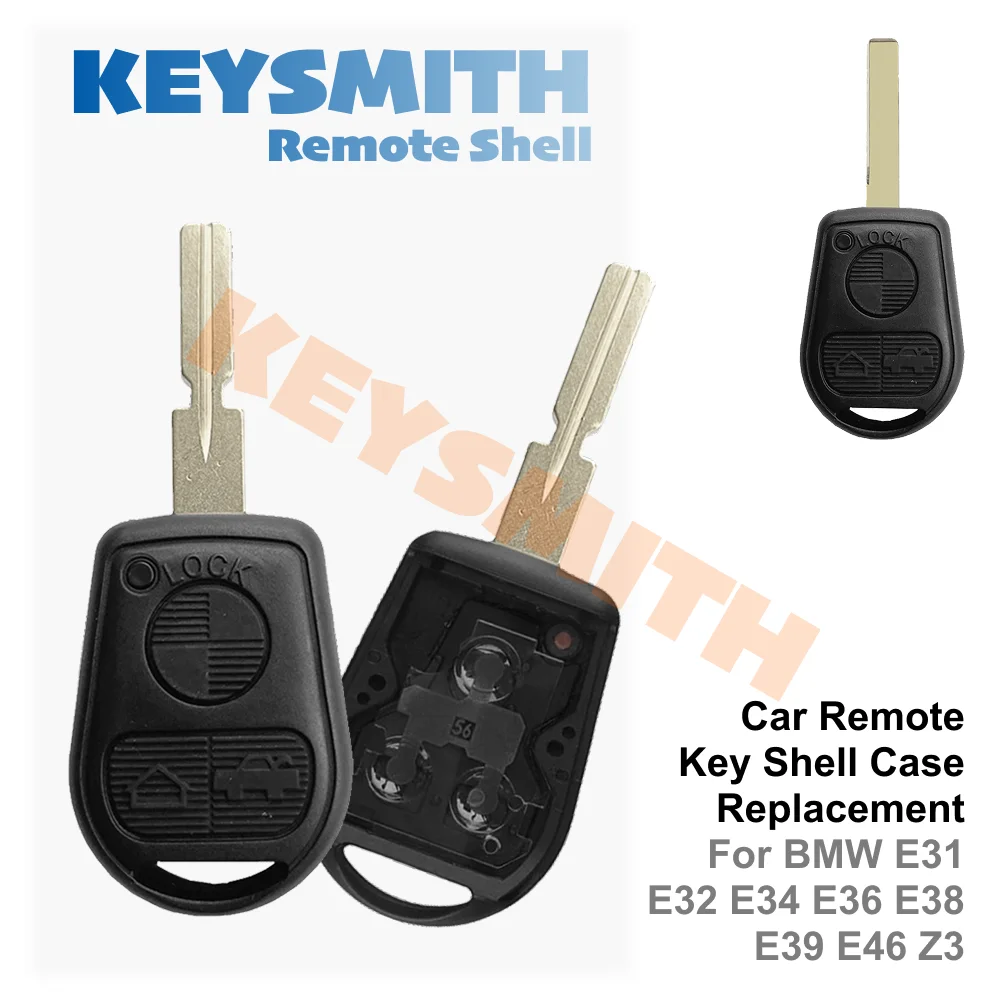 KEYSMITH 3-Tasten Autoschlüssel-Fernbedienungsgehäuse mit ungeschnittenem Schlüsselblatt für BMW E31 E32 E34 E36 E38 E39 E46 Z3 Serie – Detail 1