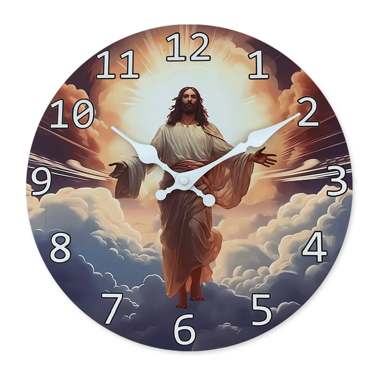 Art Ring Luminous Jesus up Pattern Wooden Wall Clock Living Room Bedroom Kitchen Home Decoration Wall Clock Silent Quartz Clock Holiday Gift