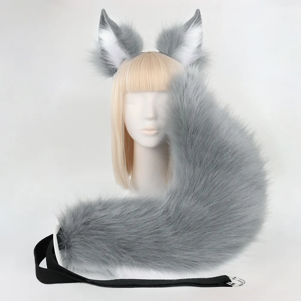 Fox Anime bestia oreja cola de bestia Lobo gato diadema traje de cola de felpa Cosplay Animal juego de rol mascota cachorro cola