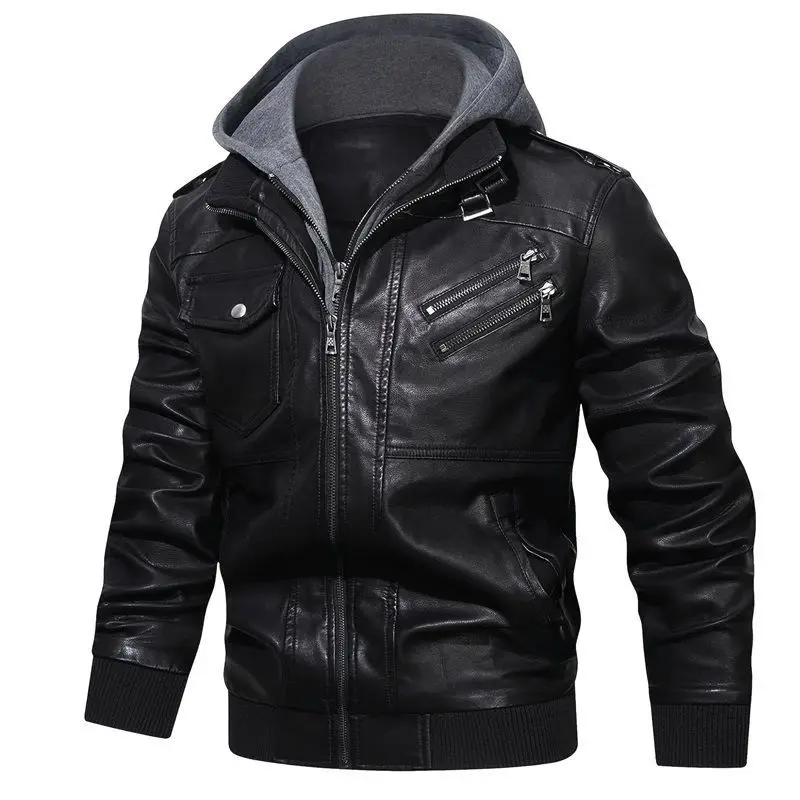 Middle-aged Young Business PU Leather Coat Motorcycle Hooded Plus-size Spring Autumn Outdoor Coat Fashion Simple Women Clothing
