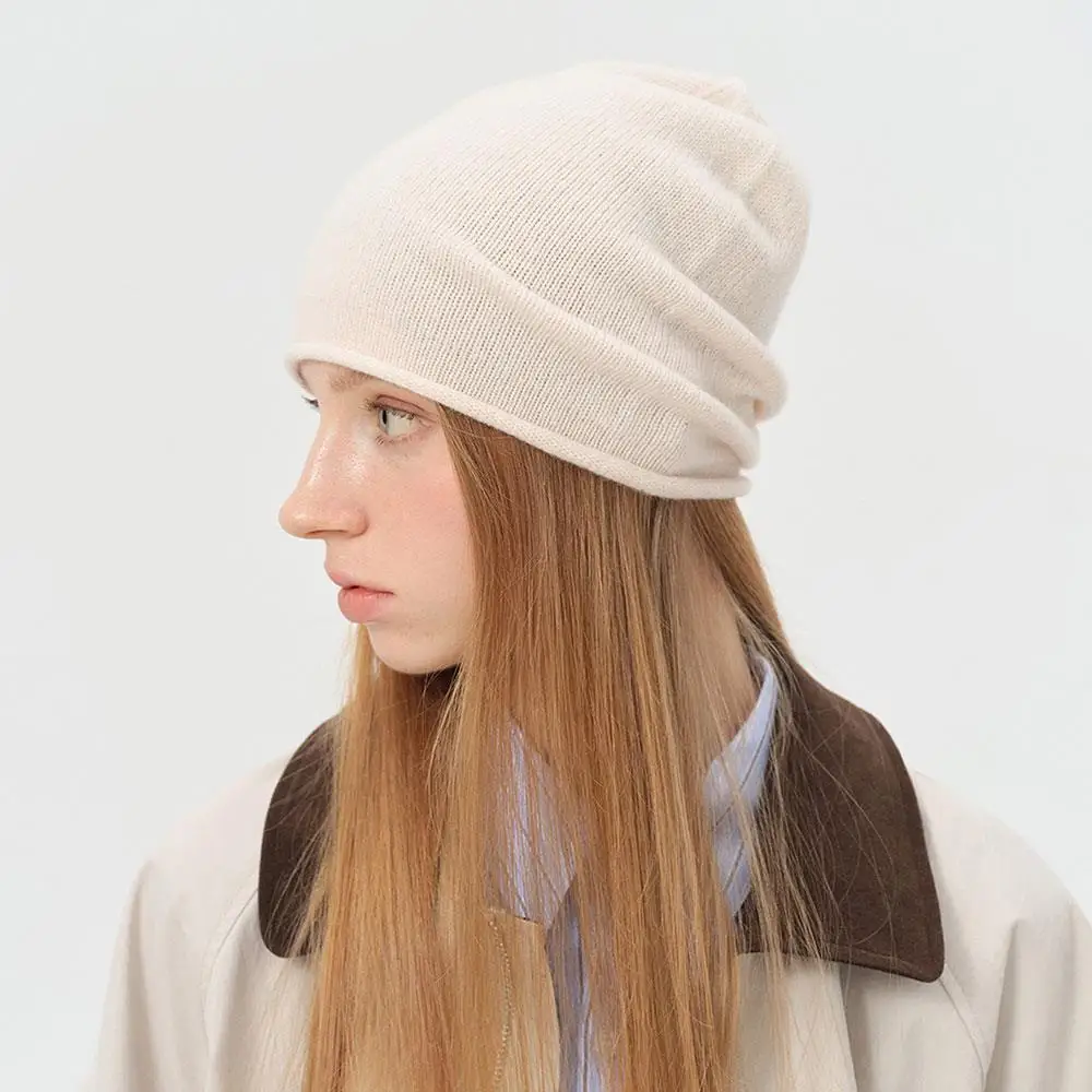 

Unisex 35% Cashmere Hat Curled Knit Cold Cap Solid Color Pullovers Hat Wool Knitted Slouchy Beanie Hat DIY Ski Ear Protect Cap