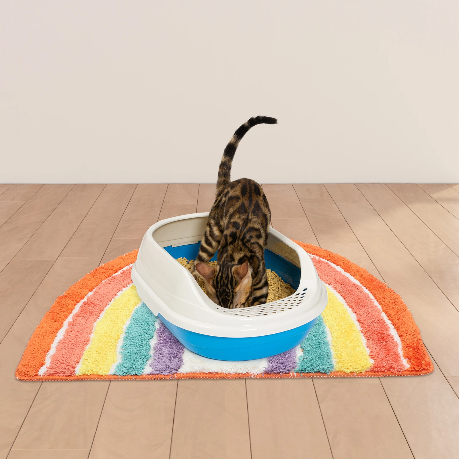 صندوق نفايات القط حصيرة قوس قزح شكل نونسليب أسفل القمامة التقاط تقليل تردد التنظيف دائم لينة إكسسوارات الحيوانات الأليفة