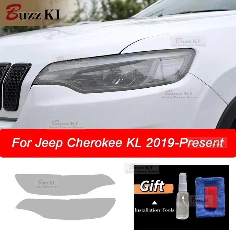 

For Jeep Cherokee KL 2019-Present Accessories Car Headlight Protective Film Front Light Transparent Smoked Black TPU Car Sticker