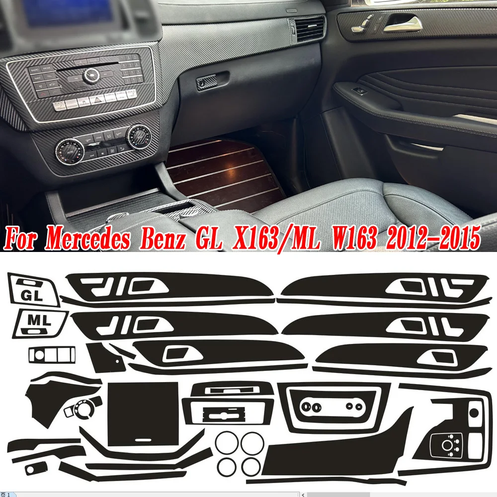 Carbon Fiber For Benz GL X163 ML W163 2012-15 Car Film Interior Sticker Center Console Gear Dashboard Air Door Handle Lift Panel