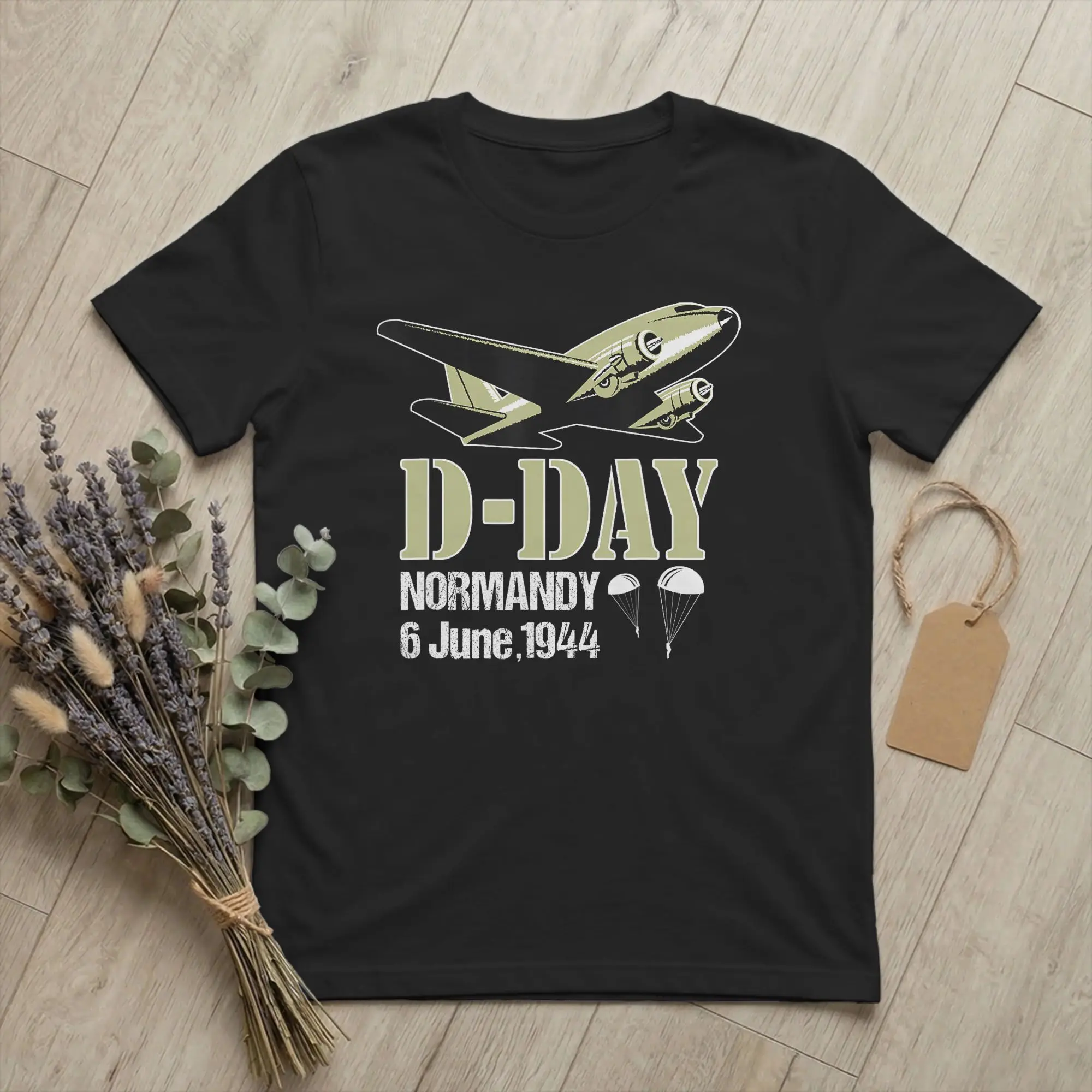 Men's T-Shirt D-Day Normandy Invasion Airplane Funny Cotton Tee Shirt Short Sleeve Parachute T Shirts O Neck Clothing Plus Size