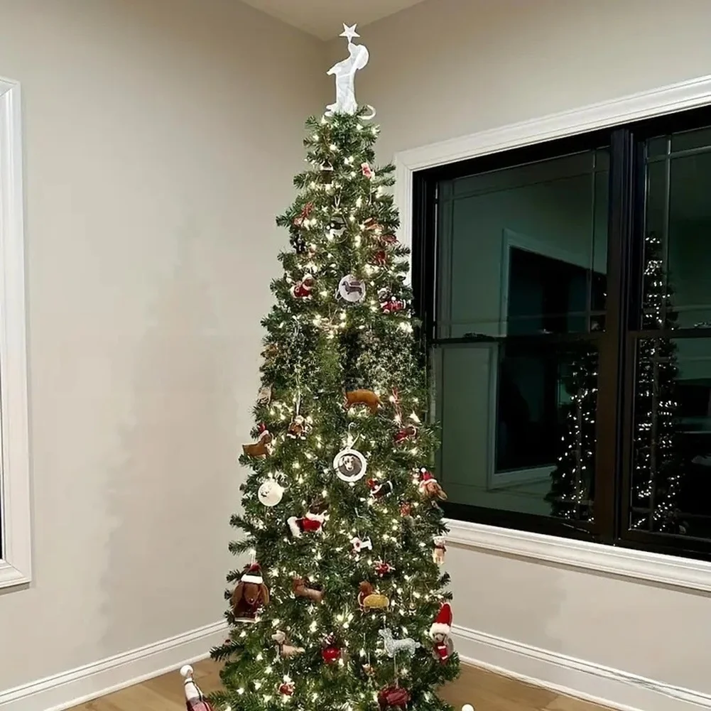 Christmas Tree Finial Featuring Sitting Dachshund Metal Ornament for Seasonal Holiday Decor Tree Top Accessory