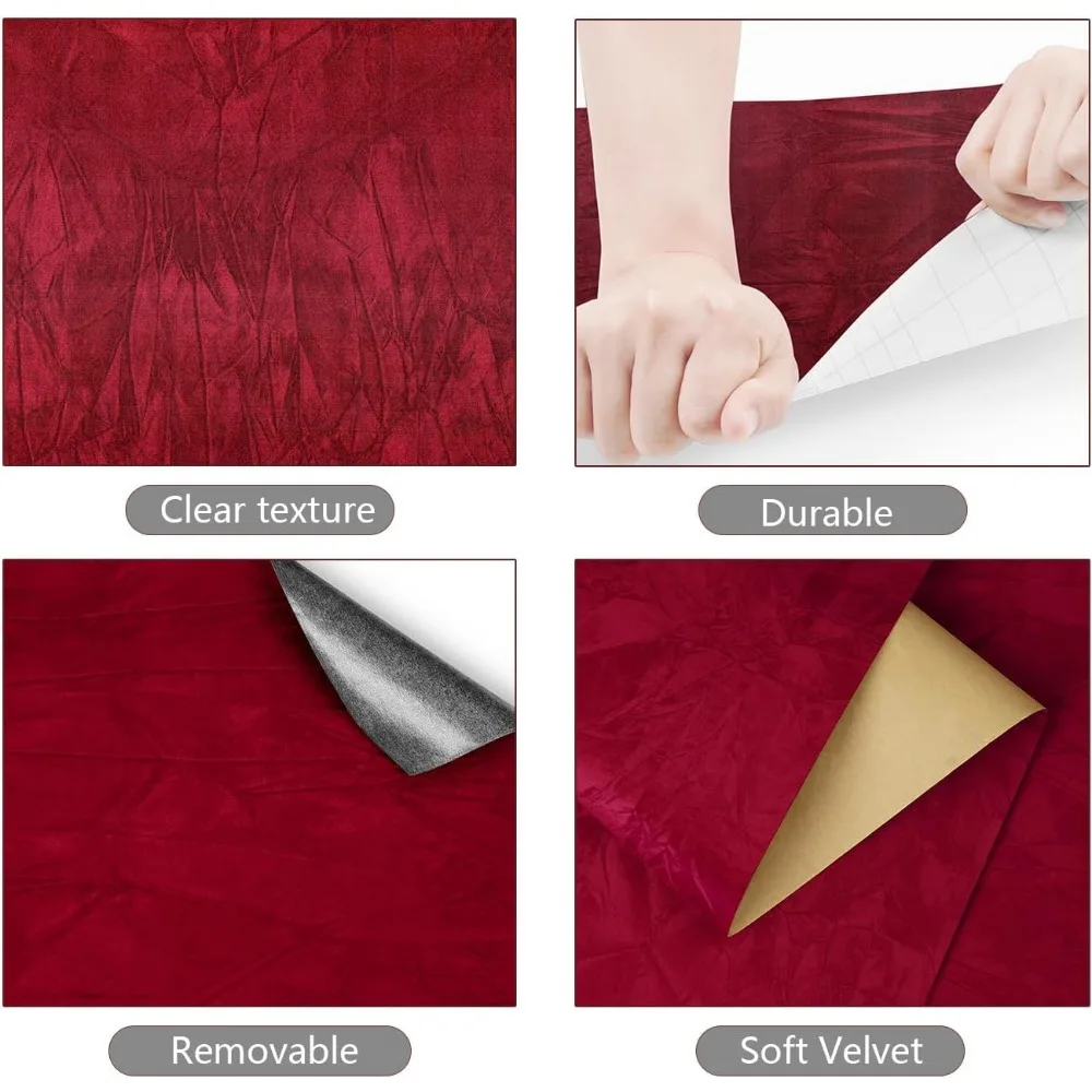 ورق حائط مخملي عتيق ذاتي اللصق لغرفة النوم - أحمر داكن، نسيج ناعم، سهل اللصق وقشر، ورق حائط على الطراز الكلاسيكي #6