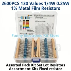 2600 unids/lote 130 valores 1/4W 0,25 W 1% resistencias de película metálica paquete surtido Kit lote resistencias surtido Kits resistencia fija