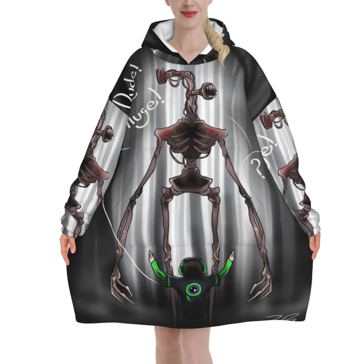 Siren Head In Dark Forest Wearable Blanket Hoodie for Women Men Oversized Sweatshirt Blanket with Pocket