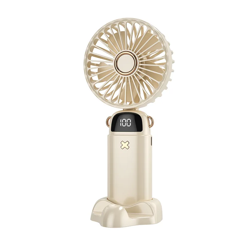 3000mAh Handheld Mini Fan Foldable Portable Neck Hanging Fans 5 Speed USB Rechargeable Fan with Phone Stand and Display Screen