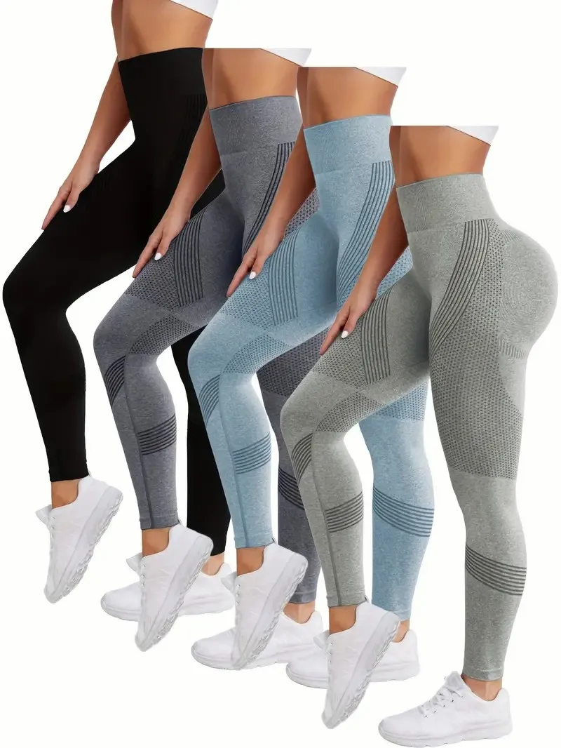 High Waisted Seamless Stretch Athletic Yoga Pants Leggings  Ultra Breathable Quick-Drying for Running Fitness Solid Colors