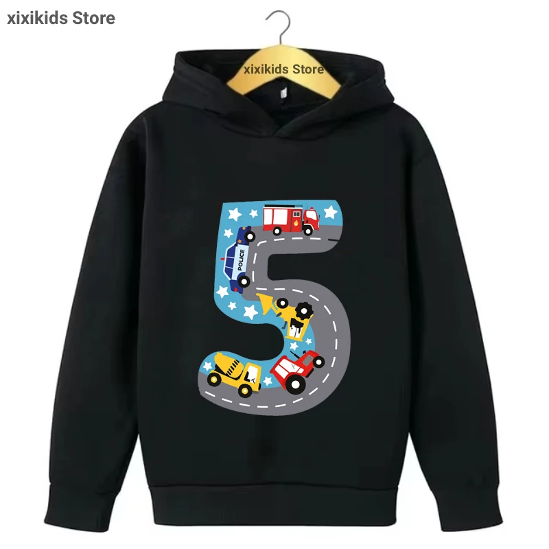 Kids hoodie 3th/4th/5th Tractor Car Printed Cap Hoodie For Girls/Boy Funny Birthday Gift Kids Clothes Autumn/ Winter Sweastshirt