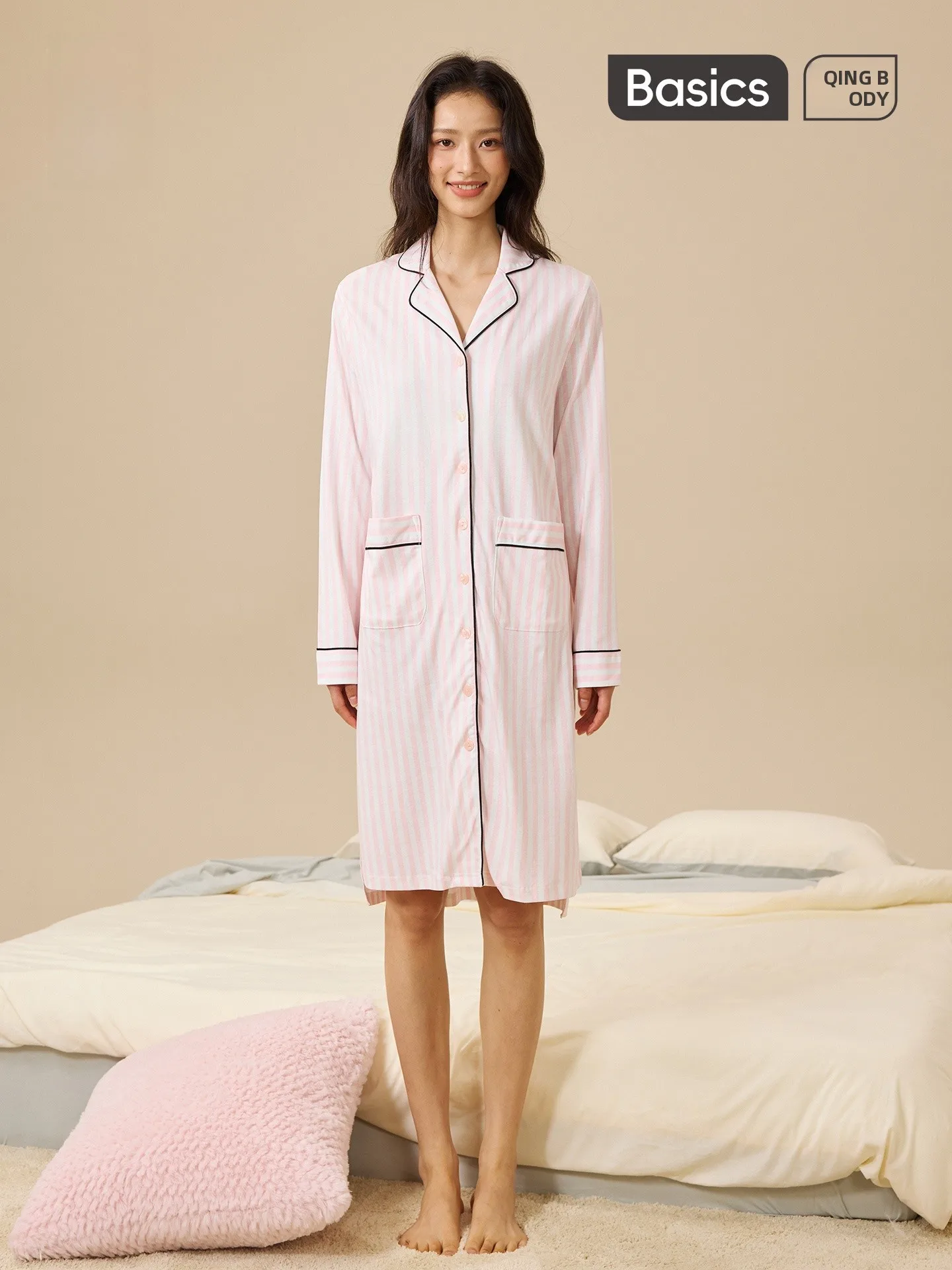 pur-coton-raye-irt-dr-femmes-longue-sve-spwear-chemise-de-nuit-automne-2025-decontracte-vetements-de-maison-confortable-respirant