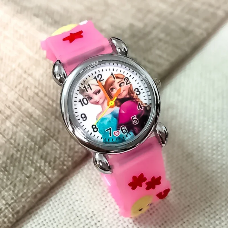 Disney Frozen Cartoon Watches for Children, Pulseira de borracha macia, Relógio de quartzo para crianças, Relógio de menino e menina, Melhores presentes