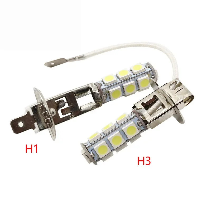 2 pces h1 lâmpada led 5050 13smd luz do carro branco nevoeiro lâmpadas h3 dc 12v led nevoeiro lâmpadas