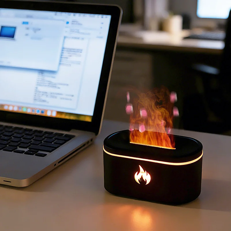 Aroma Diffuser, 7 Colorful Flames  Humidifier, Simulated Flame, Can Add Essential Oils, Ideal for Autumn and Winter Bedroom Use
