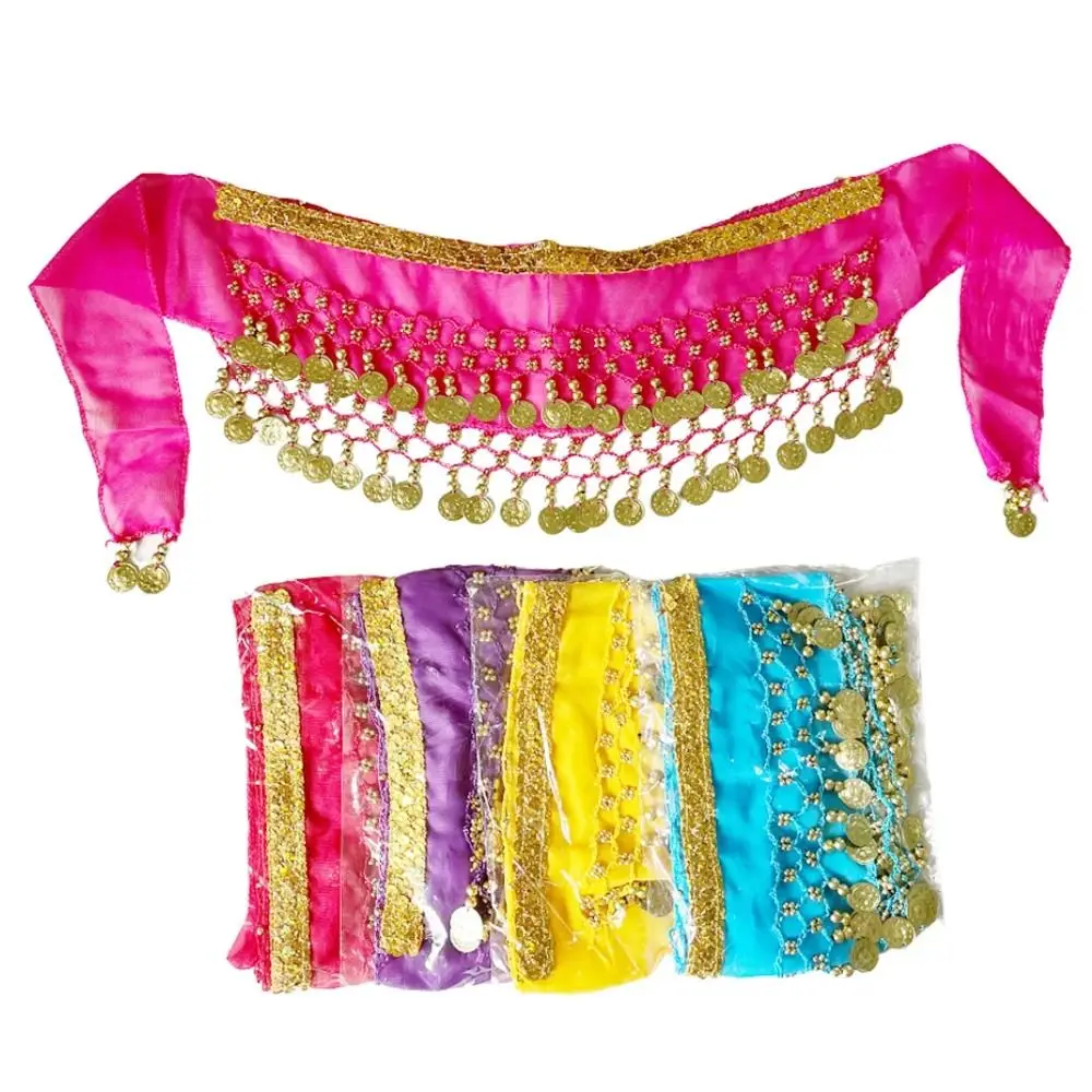 Kids Metal Coins Waist Chain New Chiffon Fashion Hip Scarf Performance Costumes Indian Dance Belt Dacning Waist Belt Chain