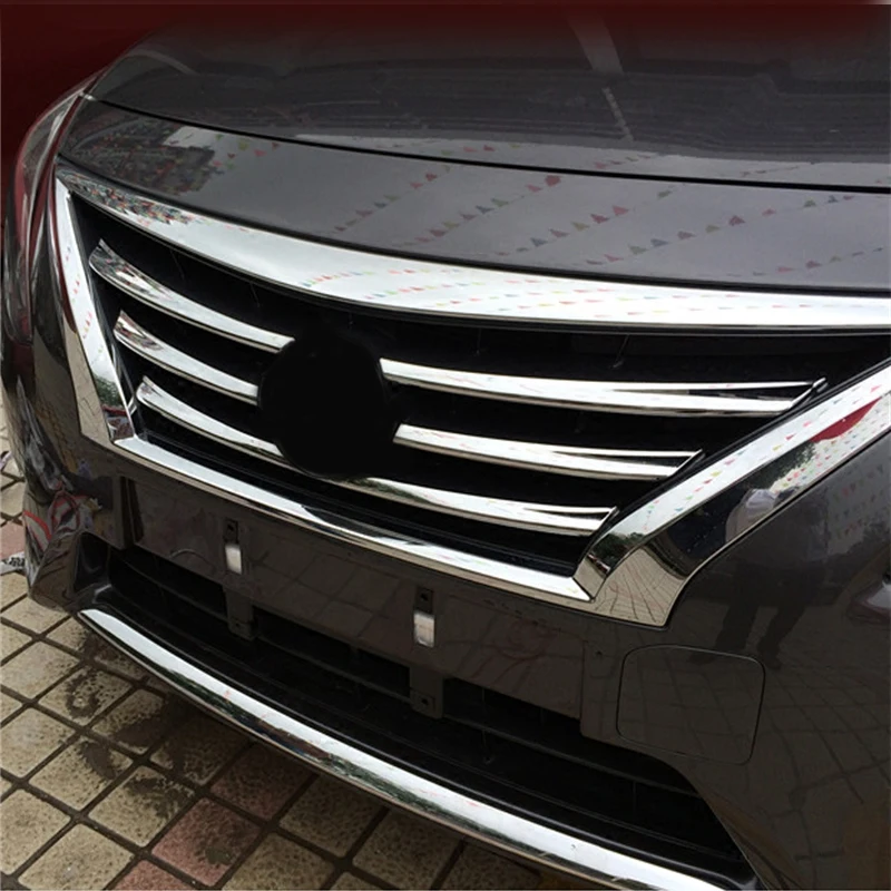 Beler 6Pcs Chrome Frontale Medio Mesh Grille Hood Bumper del Coperchio Della Copertura Trim Decorare fit per Nissan Versa Latio Almera 2015 2016 2017