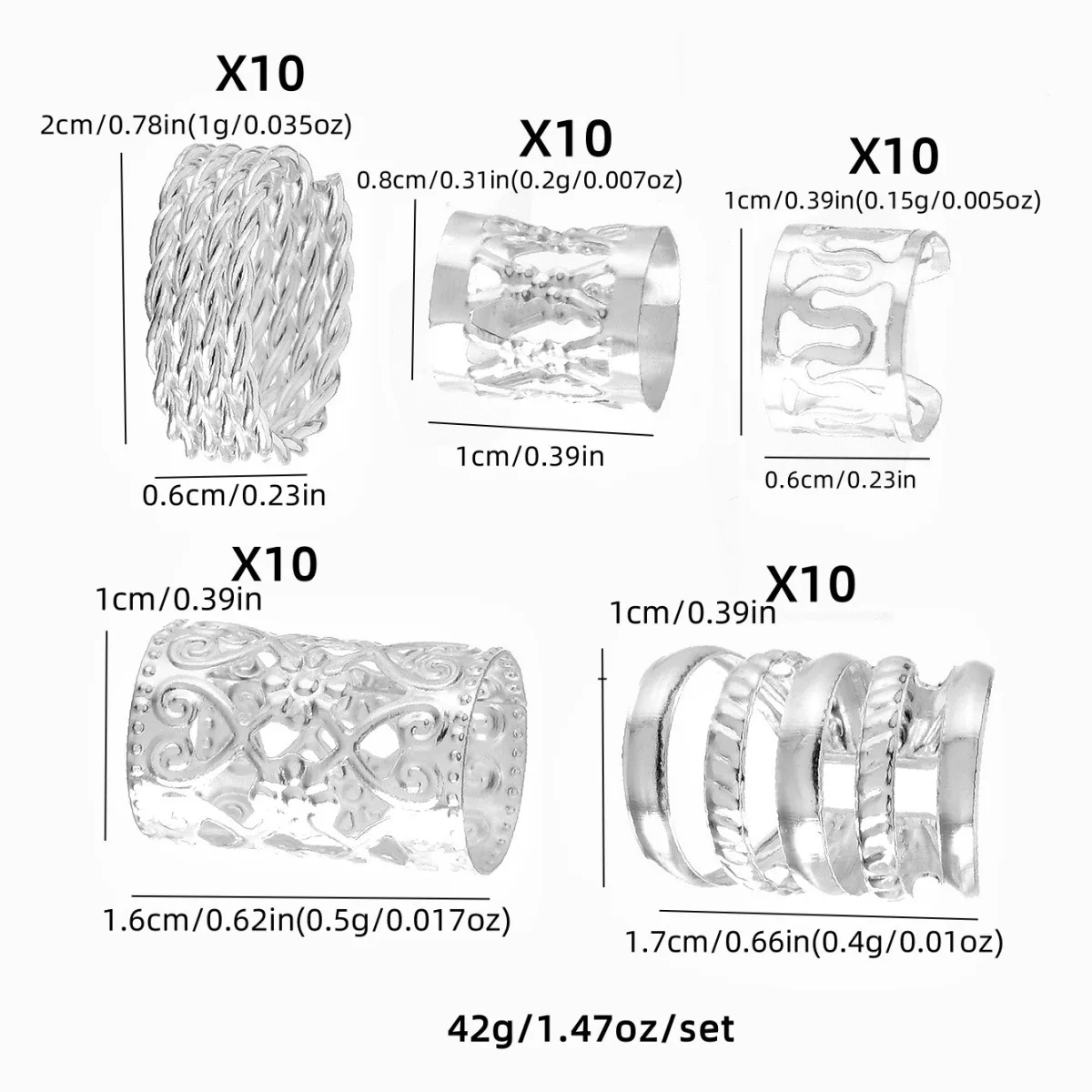 50 Uds. Anillos para el cabello abiertos de Metal de estilo bohemio, pinzas para el cabello de estilo francés dulces y geniales, accesorios para el cabello de moda para trenzar