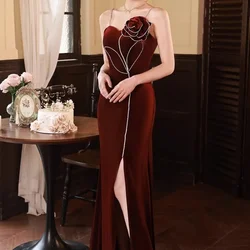 Customized Customized French Style Simple Sexy Feminino Wedding Party Vestidos Sling Rose Design Split Prom Dress Slim Fit Tempe