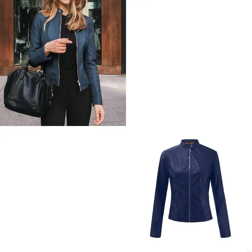 

Y3NE Womens Faux Leather Jackets Cropped PU Motorcycle Stand Collar Biker Bomber Coats Fall Outfits Y2k Tops