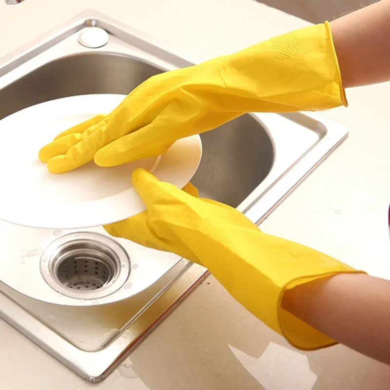 1 Pair Waterproof Dishwashing Gloves Reusable Household Gloves Non-Slip Thicken Kitchen Durable Cleaning Housework Tools