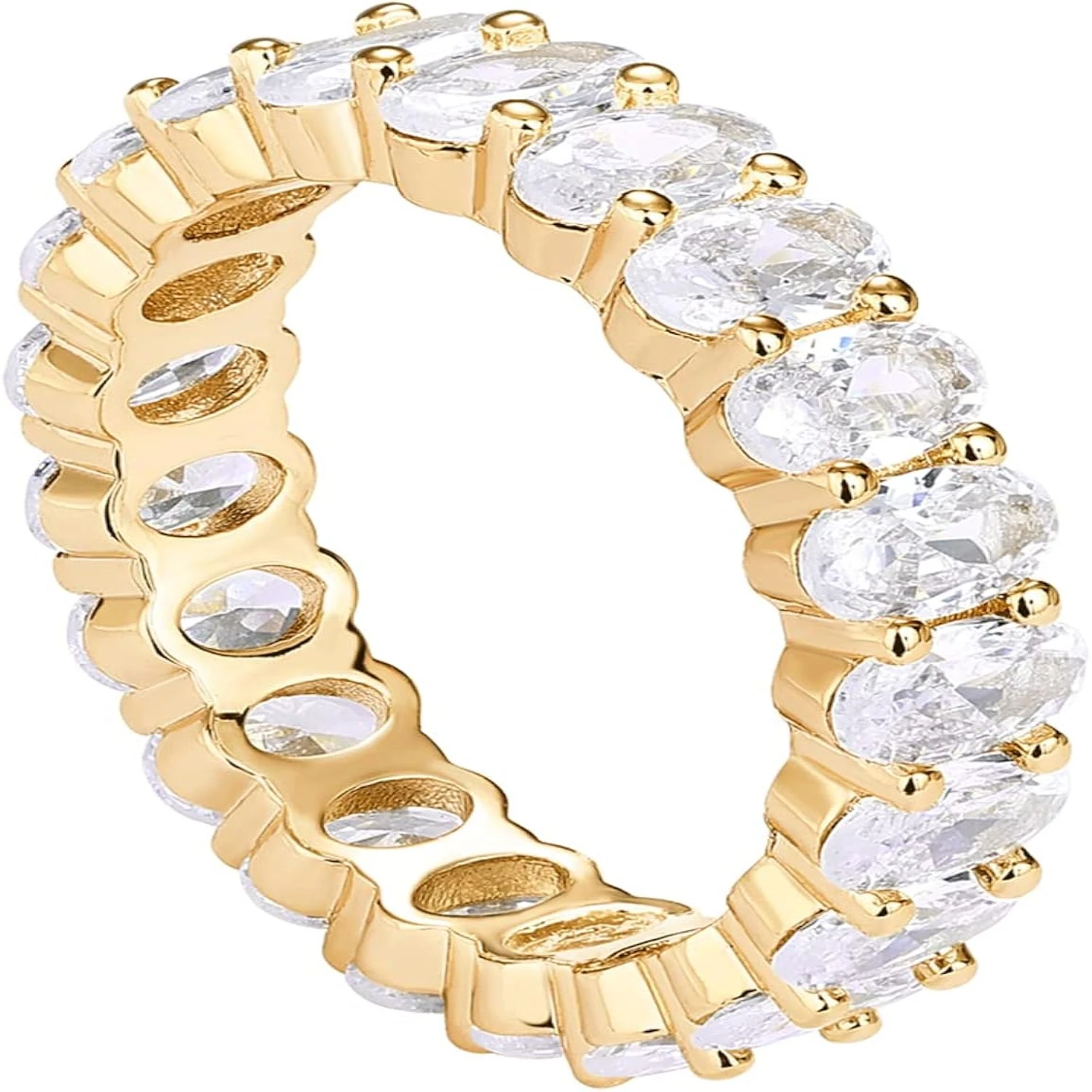 

Stunning and Elegant PAVOI 14K Gold Plated Oval Cubic Zirconia Love Ring - Gorgeous Gold Finish Eternity Ring - Chic 5mm Stackab