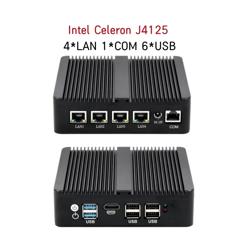 BEBEPC Fanless Industrial Mini PC 4LAN N5105 J4125 J1900 VAG HDMI Support Wake on LAN Win10/11 Desktop Computer