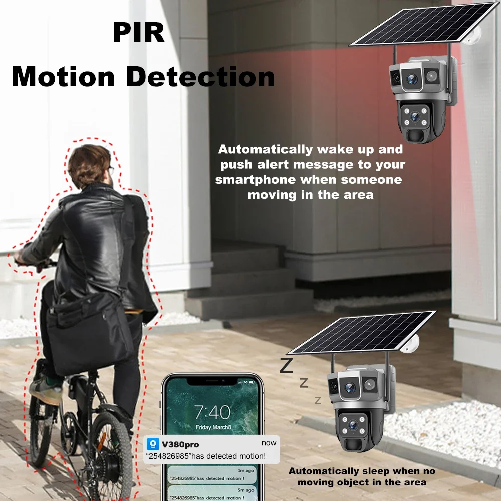 12MP V380 Pro Solar Camera 4G With Sim Card Triple Screen Network Security CCTV Built-in Battery Night Vision 6K HD PTZ Cameras